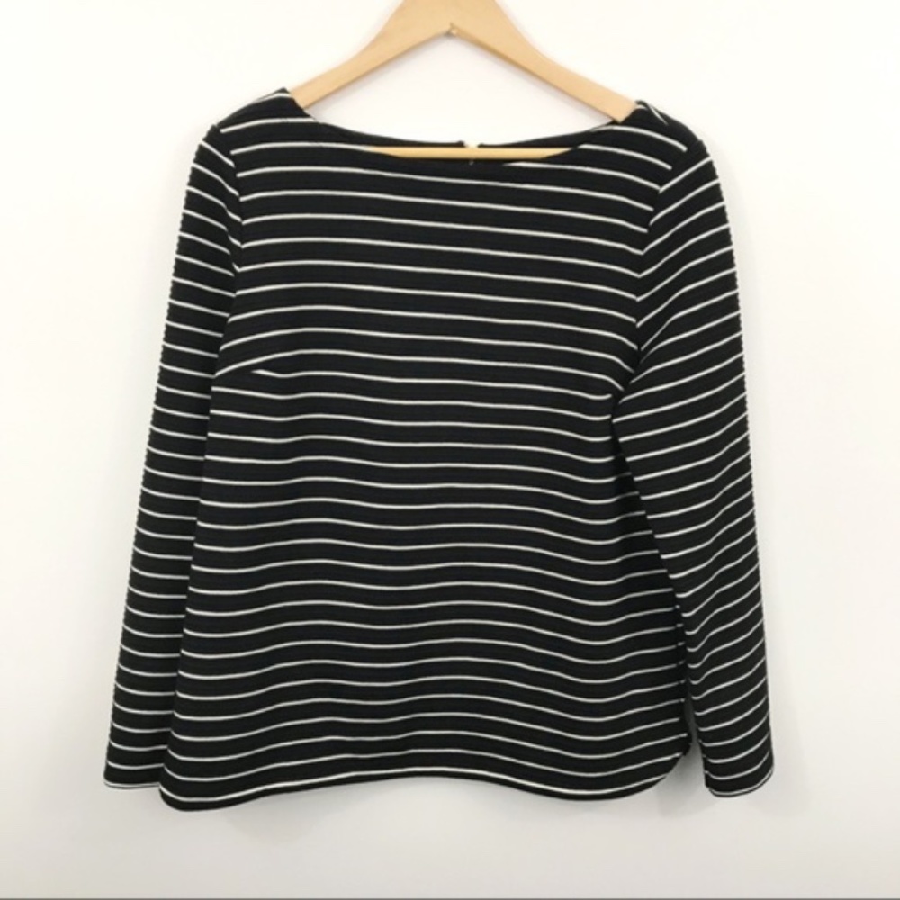 Talbots Black White Striped Blouse sz L